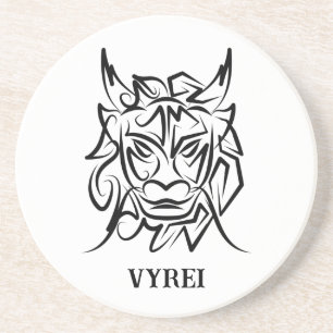 Dessous De Verre En Grès Dragon tribal noir et blanc