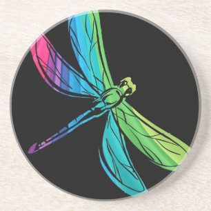 Dessous De Verre En Grès Dragonfly Rainbow sur Black