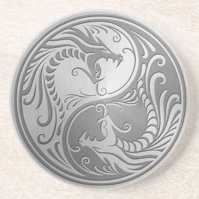 Dessous De Verre En Grès Dragons de Yin Yang d'acier inoxydable (Devant)