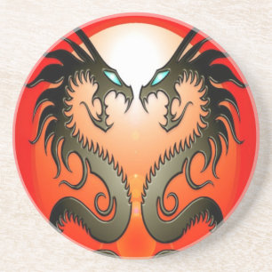 Dessous De Verre En Grès Dragons tribaux jumeaux