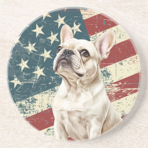Dessous De Verre En Grès Drapeau américain Grunge Chien Français Blanc