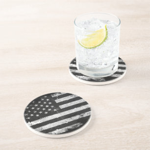 Dessous De Verre En Grès Drapeau américain grunge noir et blanc