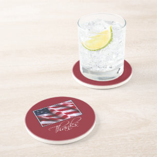 Dessous De Verre En Grès Drapeau américain patriotique merci en rouge