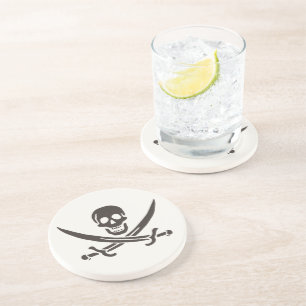 Dessous De Verre En Grès Drapeau de crâne obsidien Drapeau de pirate Calico