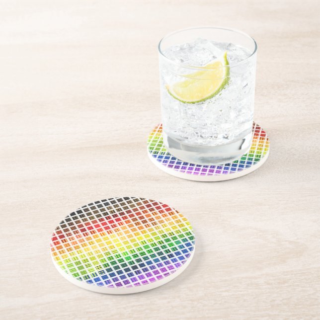Dessous De Verre En Grès Drapeau de fierté gay arc-en-ciel coloré à carreau (Côté)