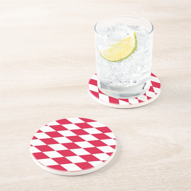 Dessous De Verre En Grès Drapeau diamant Bavière rouge et blanc (Côté)