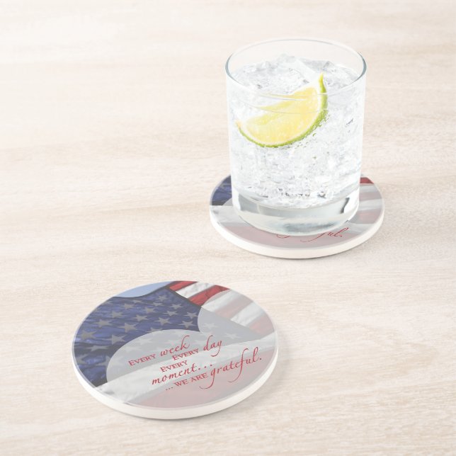 Dessous De Verre En Grès Drapeau du coeur patriotique, appréciation militai (Côté)