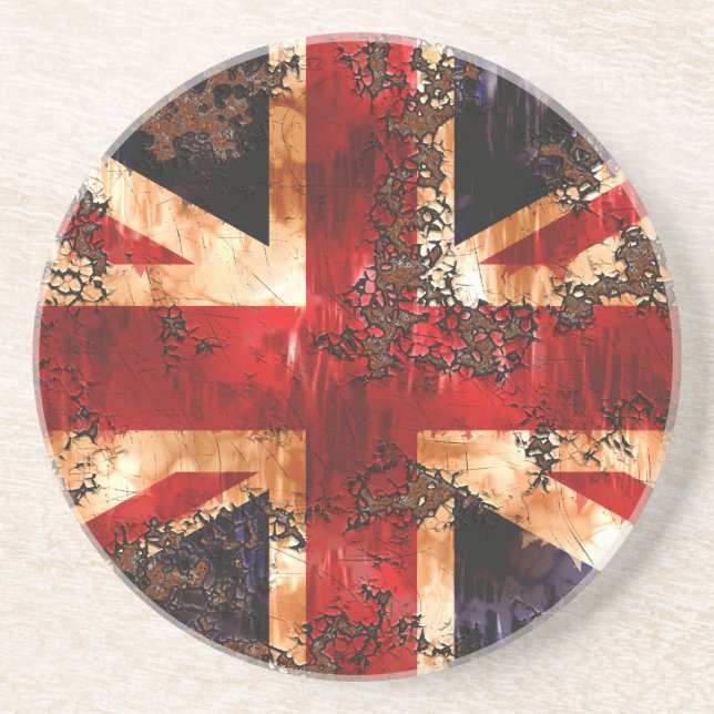 Dessous De Verre En Grès Drapeau du Royaume-Uni patriotique rouillé (Devant)