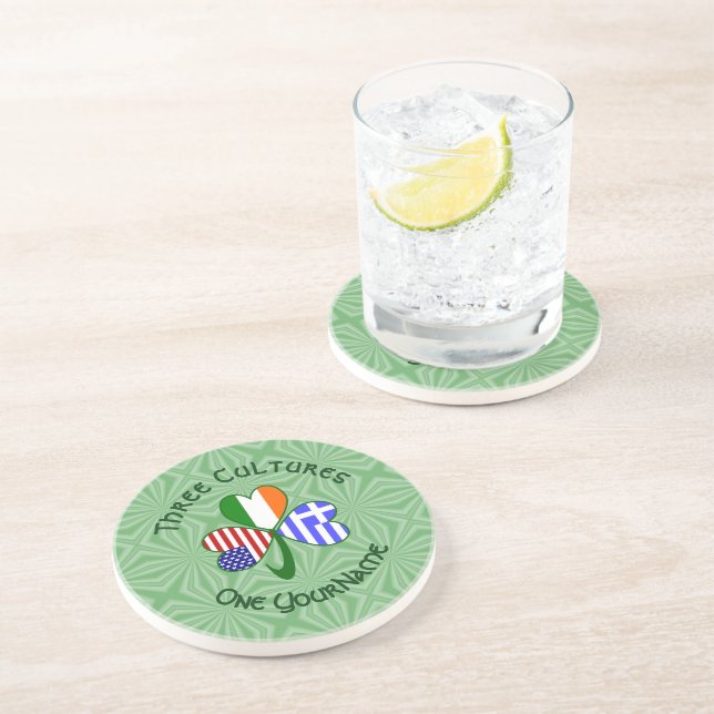 Dessous De Verre En Grès Drapeau Shamrock grec (Côté)
