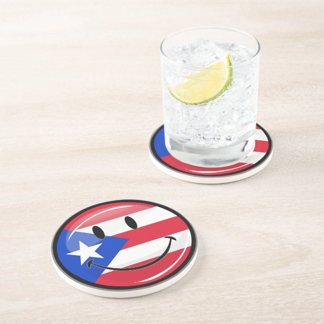 Dessous De Verre En Grès Drapeau souriant de Porto Rico (Côté)