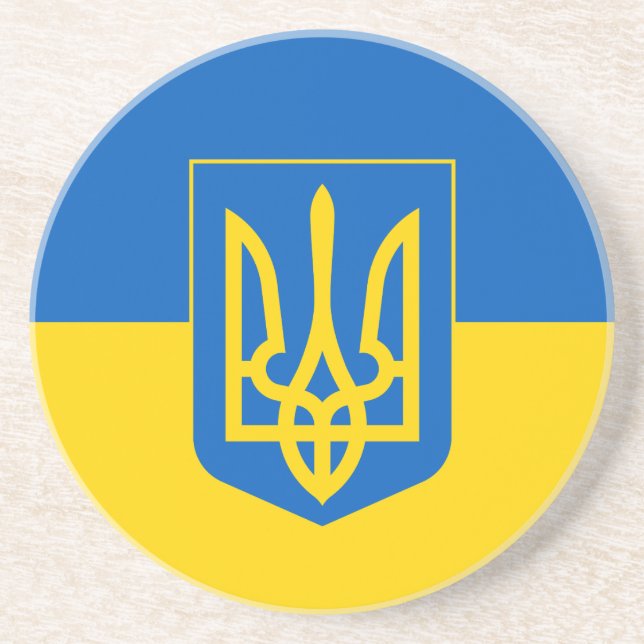 Dessous De Verre En Grès Drapeau ukrainien avec armoiries (Devant)