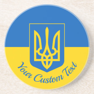 Dessous De Verre En Grès Drapeau ukrainien avec armoiries et texte personna