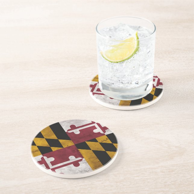Dessous De Verre En Grès Drapeau vintage patiné d'état du Maryland (Côté)