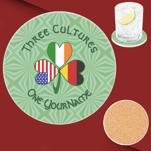 Dessous De Verre En Grès Drapeaux américain irlandais allemand Trèfle Perso