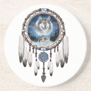 Dessous De Verre En Grès Dream Catcher avec arrière - plan loup
