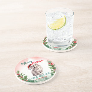 Dessous De Verre En Grès Drôle Joyeux Noël Wreath mignonne Chat chaton