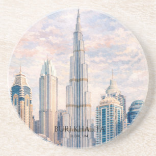 Dessous De Verre En Grès Dubaï Burj Khalifa Cité de Luxe Skyline Aquarelle