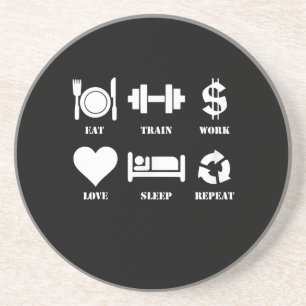 Dessous De Verre En Grès Eat Train Work Love Sleep Repeat Motivational Gym