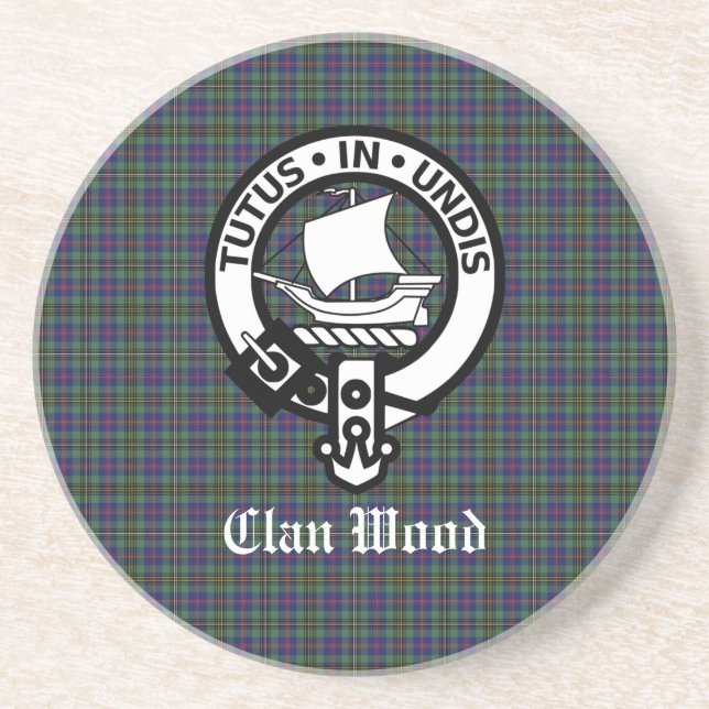 Dessous De Verre En Grès Ecosse Clan Wood Crest & Tartan (Devant)