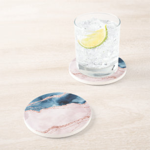 Dessous De Verre En Grès Élégance mystique   Agate rose Turquoise bleue