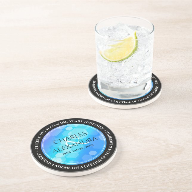 Dessous De Verre En Grès Élégant 41ème anniversaire Mariage de Topaz Bleu (Côté)