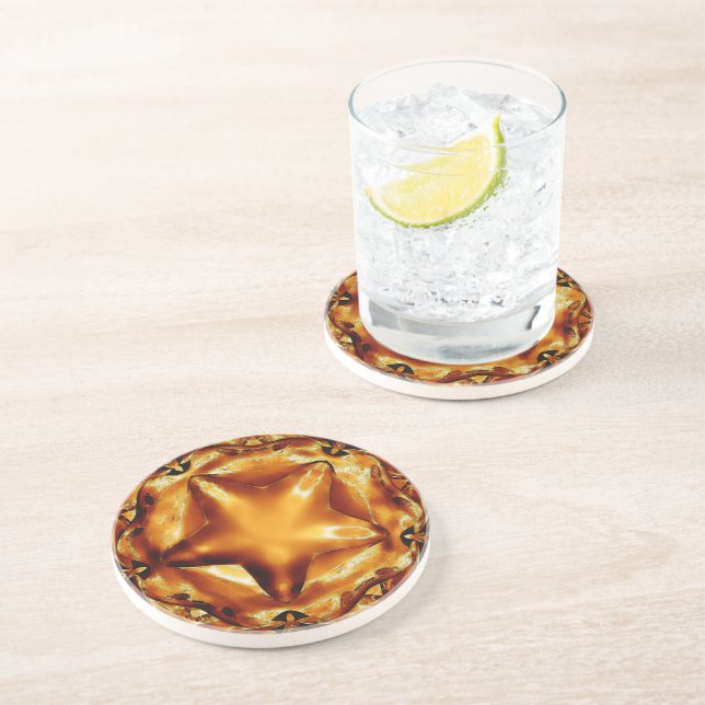 Dessous De Verre En Grès Élégant Chic Cuivre Or Star de Noël (Côté)