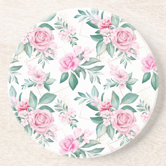 Dessous De Verre En Grès Élégant Chic Girly rose Floral (Devant)