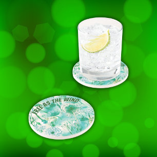 Dessous De Verre En Grès Élégant Dandelion Monogramme vert et blanc  