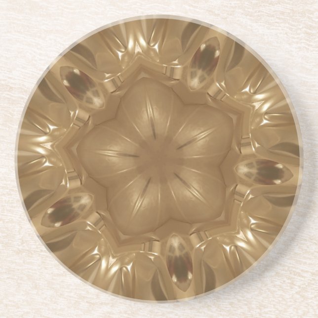 Dessous De Verre En Grès Elégant Gold Brown Kaleidoscope Star Design (Devant)