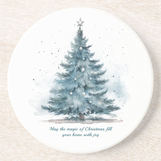 Dessous De Verre En Grès Élégant hiver Wonderland sapin de Noël (Devant)