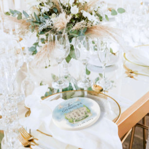 Dessous De Verre En Grès Élégant lieu   fleurs colombes Mariage Luxe