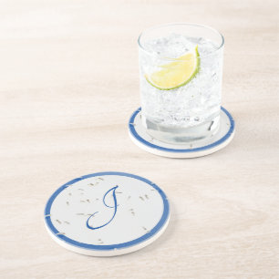 Dessous De Verre En Grès Élégant Monogramme bleu et gris