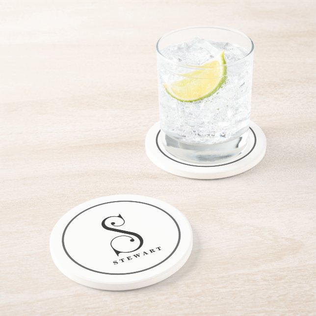 Dessous De Verre En Grès Élégant Monogramme Initial S, Nom Modifiable (Côté)