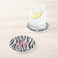 Élégant noir blanc zèbre animal rose monogramme