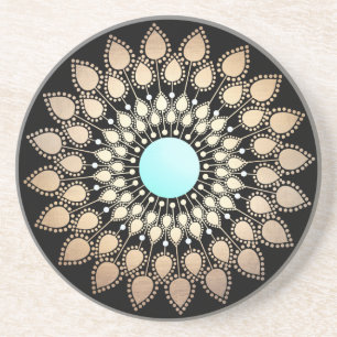 Dessous De Verre En Grès Elégant or Ornate Lotus Mandala