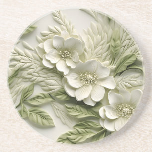 Dessous De Verre En Grès Élégant relief floral 3D incorporé