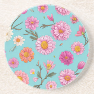 Dessous De Verre En Grès Élégant rose floral blanc marguerites rose