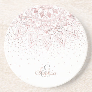 Dessous De Verre En Grès Elégant Rose Gold Dots Mandala