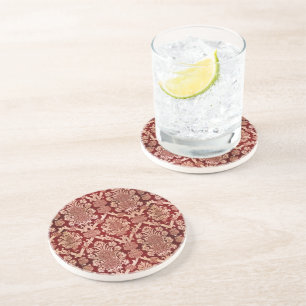 Dessous De Verre En Grès Élégant Tissu Vintage rouge foncé