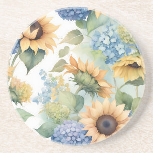 Dessous De Verre En Grès Elégante aquarelle des tournesols et des hydrangée