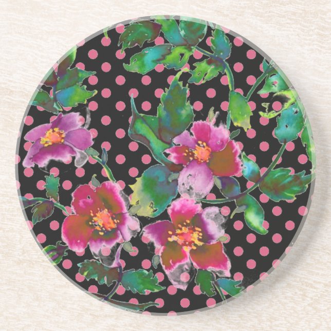 Dessous De Verre En Grès Elégante couleur magenta rose fleurons rose (Devant)