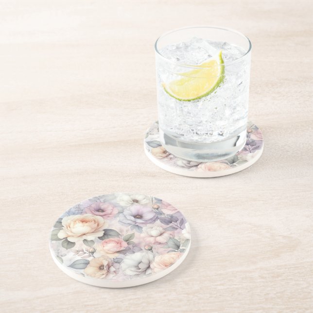Dessous De Verre En Grès Élégante floraison Rose (Côté)