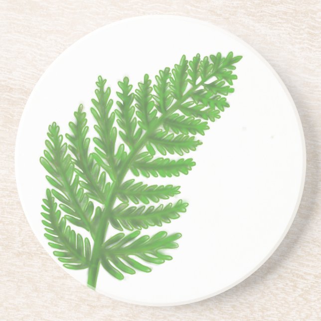 Dessous De Verre En Grès Élégante fougères vertes feuilles de bois (Devant)