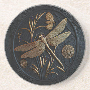 Dessous De Verre En Grès Elégante libellule d'or en Filigree de bronze