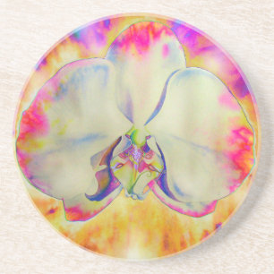 Dessous De Verre En Grès Elégante orchidée rose rétro abstraite