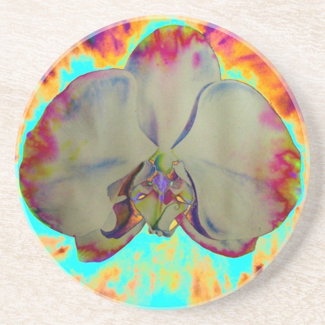 Dessous De Verre En Grès Elégante peinture abstraite d'orchidée aquarelle (Devant)