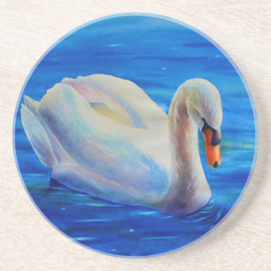 Dessous De Verre En Grès Elégante peinture d'aquarelle de cygne blanc