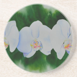 Dessous De Verre En Grès Elégante peinture d'orchidée tropicale blanche