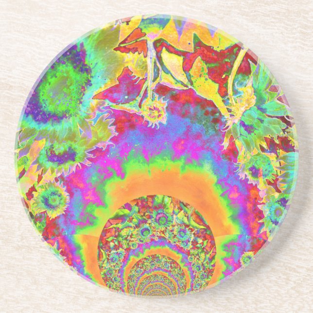 Dessous De Verre En Grès Élégants tournesols rétro bohème boho  (Devant)