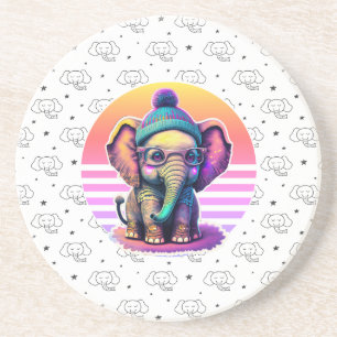 Dessous De Verre En Grès Eléphant bébé mignon avec lunettes et Beanie